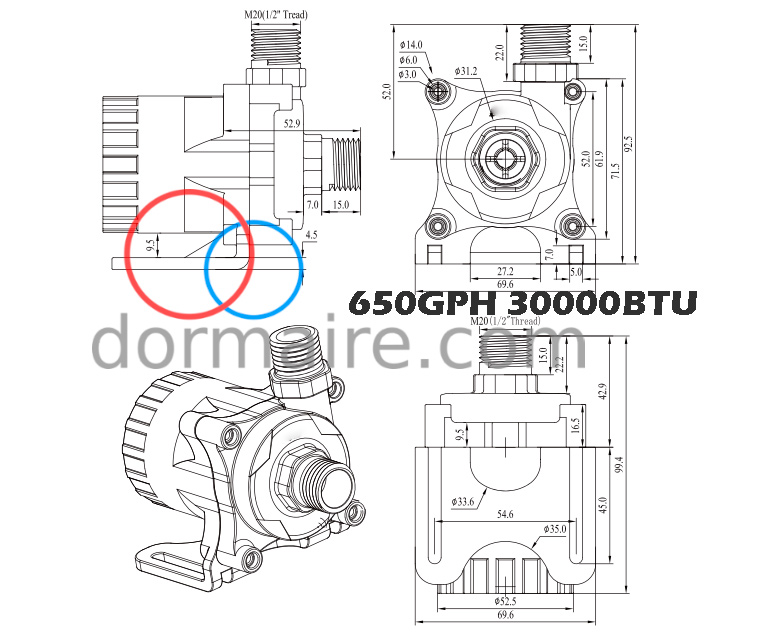 dimensions pompe 650GPH